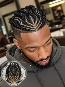 High-Quality HD Full Lace Braided Men's Hair Top, Handwoven Unique Style European and American Trendy Corn Braid Wig