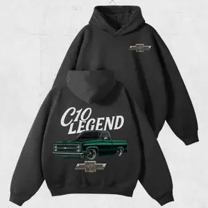 Chevy C10 Legend Hoodie – Green Square Body Bowtie Design, Classic Chevy Truck Sweatshirt, Cool Trucker Gift for Him