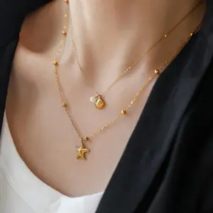 Starfish Shell Conch Pendant Necklaces For Women Men Stainless Steel Trendy Chain Choker Beach Party Jewelry Summer