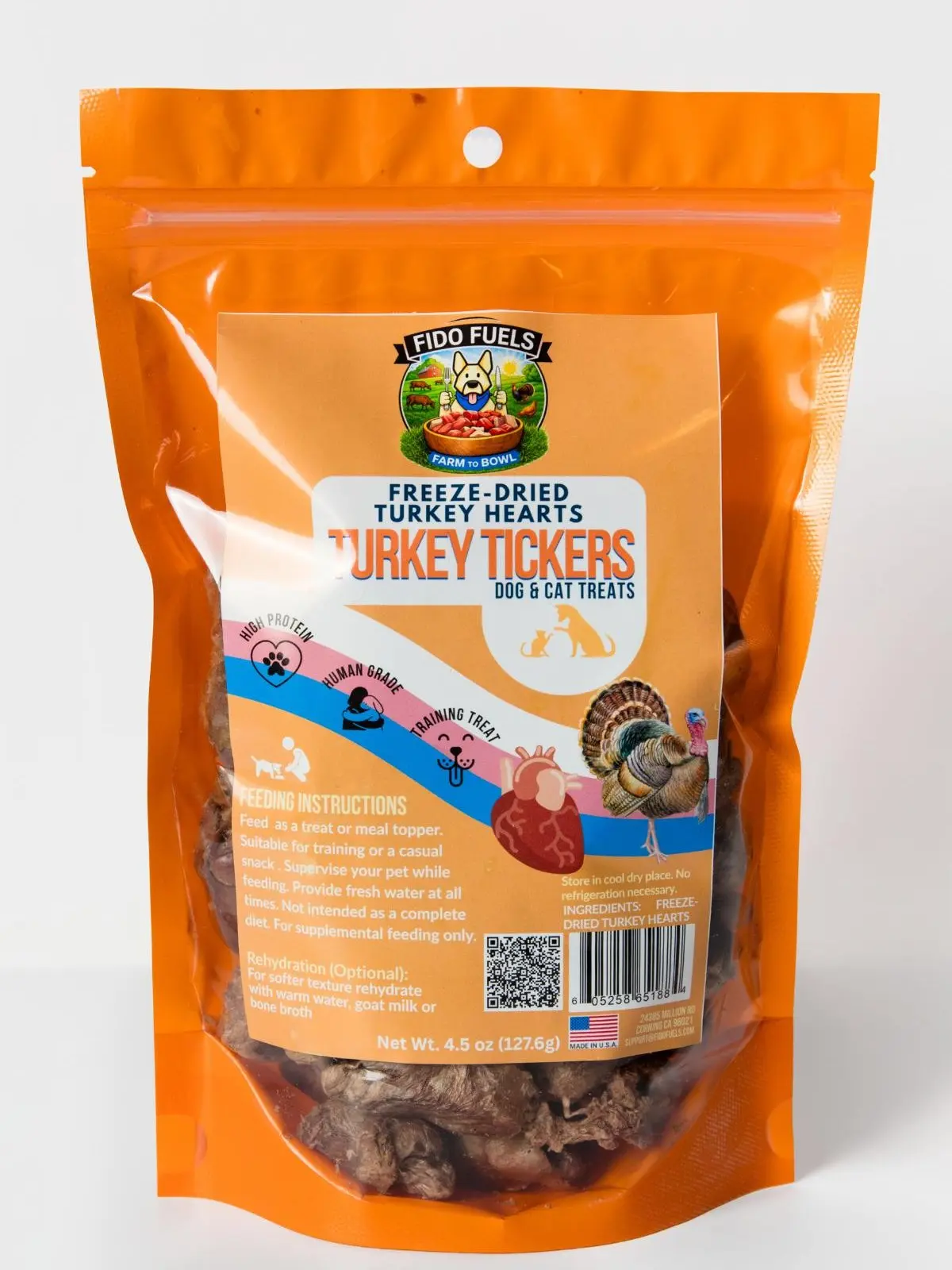 FIDO FUELS - Turkey Tickers - Bag of Single-Ingredient USA Treats for Dogs & Cats - Nutrient-Dense & Organ-Rich - Safe for All Breeds & Ages - Meal Topper or Training Reward