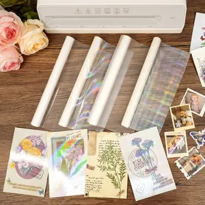 BOPP Holographic Precoated Film 22x500cm; Clear Waterproof Scratch-Proof Thermal Laminating Film Roll Compatible with Laminators for DIY Paper Crafts