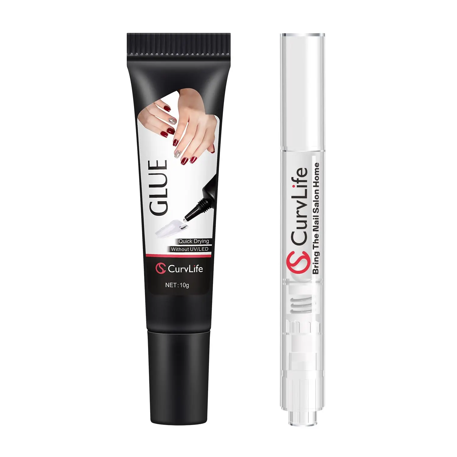 Curvlife 10g Semi-Solid Nail Glue with 5ml Click & Remove Remover Pen – Quick Drying, No UV Needed, Strong Hold for Press-On Nails, Acrylic Tips, Gel X | Leak-Proof, Beginner-Friendly, Mess-Free Nail Kit