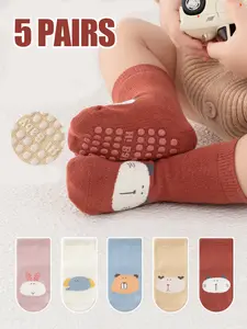 5 Pairs Children Socks Baby Walking Socks Non-Slip Indoor Floor Socks Cartoon Pattern Newborn Baby Socks Boys Short Socks Animal Cartoon
