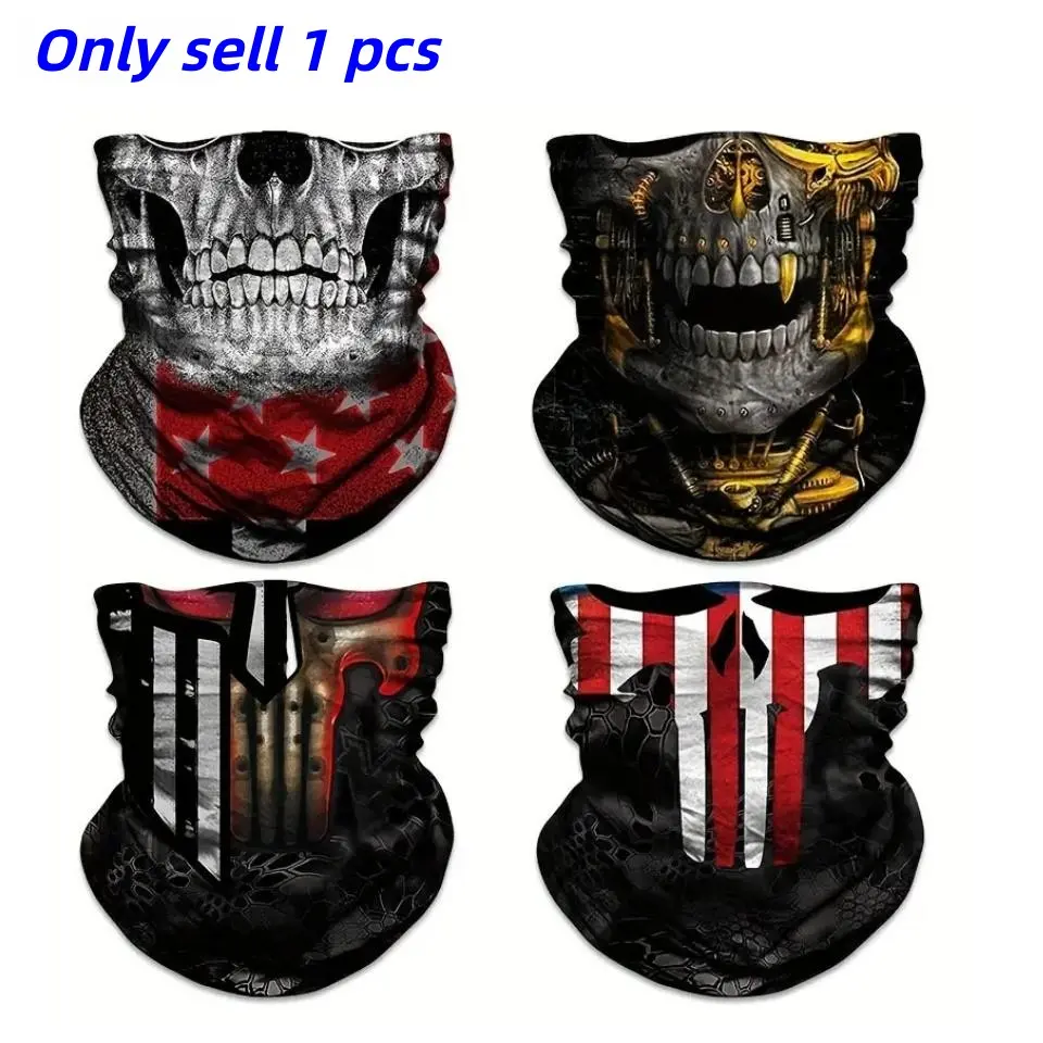 Multifunctional UV Protection Neck Gaiter, Skull & Flag Design, Windproof, Sweat Absorbent, Quick Dry, Ideal for Motorcycle, Cycling, Running, Neck Gaiter Headwear, Neck Gaiter Mask
