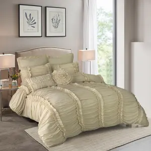 HIG 7 Piece Brushed Microfiber Plain Weave Comforter Bedding Set With Accent Pillows Bed in a Bag