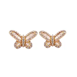 Gorgeous 14K Yellow Gold Natural Diamond Butterfly Earrings