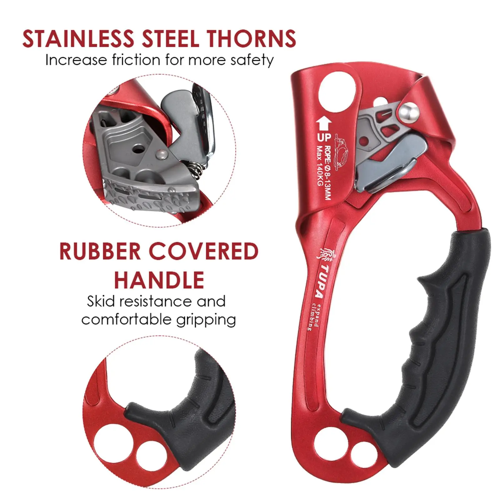 Professional Aluminum Magnesium Alloy Hand Ascender Rope Clamp 140kg Max Load Lightweight Rock Climbing Gear for Caving Rescue Aloft Work Ergonomic Handle Outdoor Safety Tool#ClimbingAscender #RockClimbingGear #OutdoorClimbingTool #MountaineeringEssential