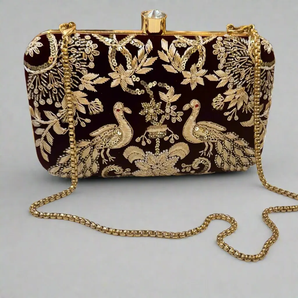 Hand-Crafted Dark Brown Velvet Clutch Bag
