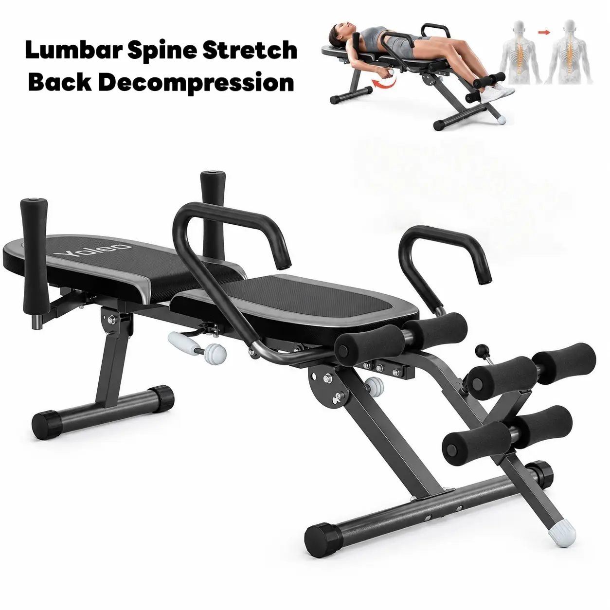 YOLEO Adjustable Inversion Table, 265 lbs Capacity Foldable Decompression Table with Lumbar Traction for Back Pain Relief Home Exercise