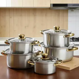 10-piece set (5 pots + 5 lids) All Stainless Steel material is durable and does not rust. The thickened bottom of the pot gathers heat quickly, and the thickened one is resistant to high temperature. It can be done by frying and stewing Dutch Oven Set