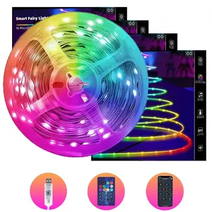 LED Ambient Light Strip RGB Music-Synced Bedroom Light Bluetooth Smart LED Light with App & Remote Control Indoor Ambient Lighting More Options: 132 ft / 66 ft / 33 ft Perfect for Indoor/Outdoor Christmas Party Decorations