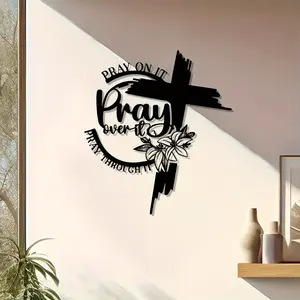 Cross & Letter Pattern Wall Art, Cross Decorations, Metal Wall Decor, Spiritual Wall Decor, Wall Hanging Decor for Home, Office, Kitchen, Yard, Shop, Cafe, Bar, Farmhouse, Religious, Stylish Religious Decor