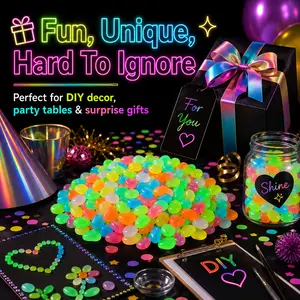 Glow in The Dark Luminous Pebbles, 500pcs Multicolor Heart-Shaped Red Galaxy Rocks, Solar Powered Fluorescent Garden Stones for Outdoor Landscaping, Backyard Patio Sidewalk Lawn, Fish Tank Aquarium Decoration, Birthday Gift party decor whimsical