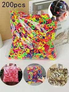 200pcs Pack Small Size Multicolor Spandex Hair Ties, Cute Casual Elastic Rubber Bands for Ponytail, All Seasons Hair Accessories
