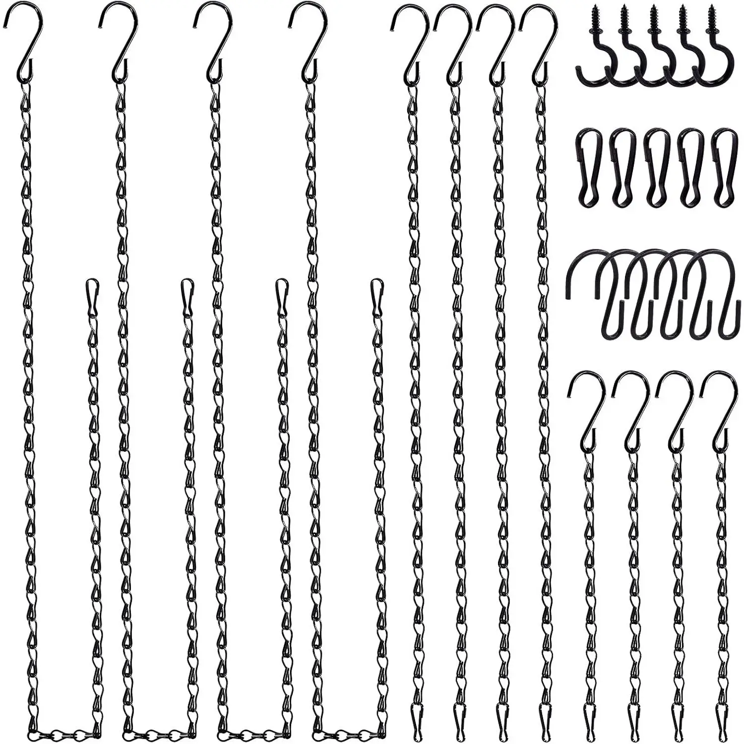 15-Count 9.5-Inch Cast Iron Garden Hanger Chain Assortment Kit, Black Durable Adjustable-Length Decorative Chains, Easy to Install/Remove, Supports 12lbs for Indoor & Outdoor Feeder Use