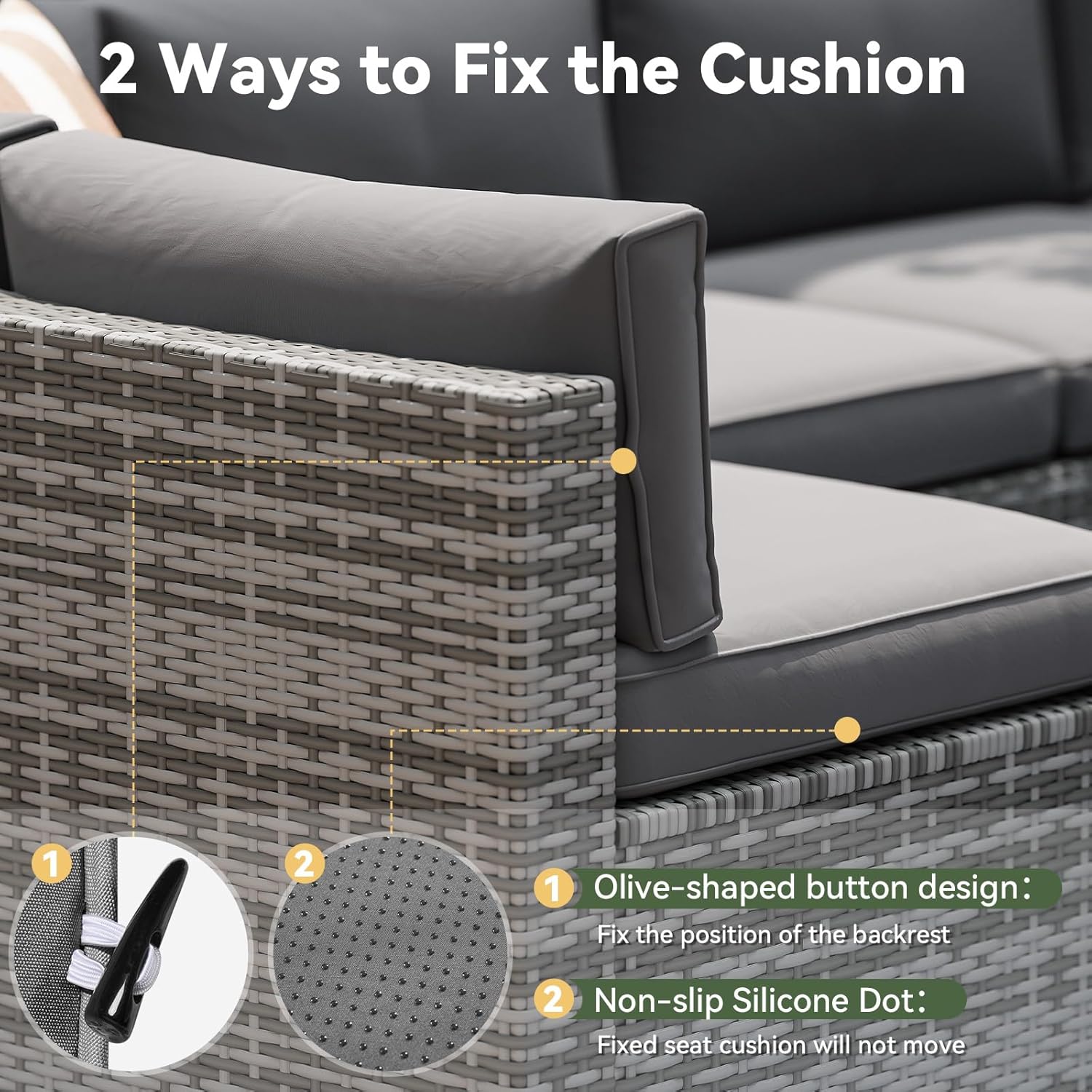 [Only Cushion]oneinmil Aoxun 14-Piece Outdoor Cushion Set Waterproof Fade Resistant Deep Seat Cushions for 6-Seat Patio Furniture Non Slip Cushioning 4 Inch Thick High-Density Foam