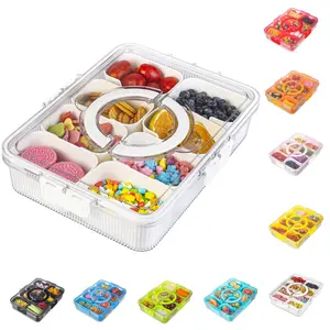 Design Ribbed Snackle Box Container Snack Divided Serving Tray With Lid And Handle  8 Divider Portable Snacklebox For Travel Beach Charcuterie Veggie Fruit Candy 1 Pack