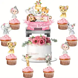 1 Set Jungle Animal Shape Birthday Cake Decoration, Hunting, Birthday Cake Decoration, Two Wildlife Species, Pre Production Party, Pre Production Party