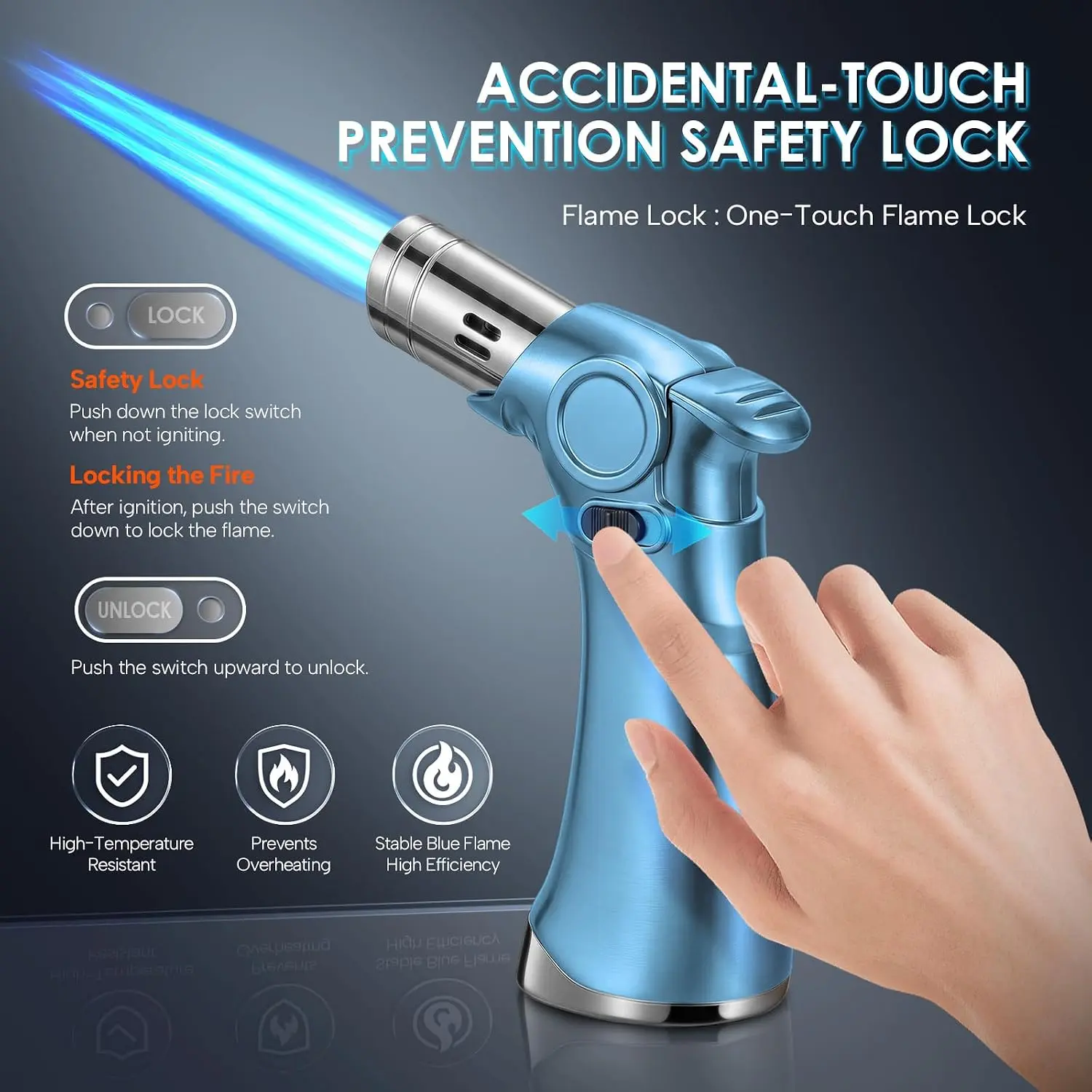 Butane-free, Hand-held Spray Gun, Direct Flame, Adjustable Flame, Refillable, for Camping, Barbecuing and Cooking