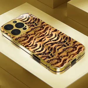 Phone Case: Phone Case- A Stylish And High-End Phone Case Featuring a Tiger Pattern with Shiny Golden Crystals And Lucky Fruit Designs, Compatible with iPhone 16/16Pro/16Promax/16Plus/16E/15/15Plus/15Pro/15Promax