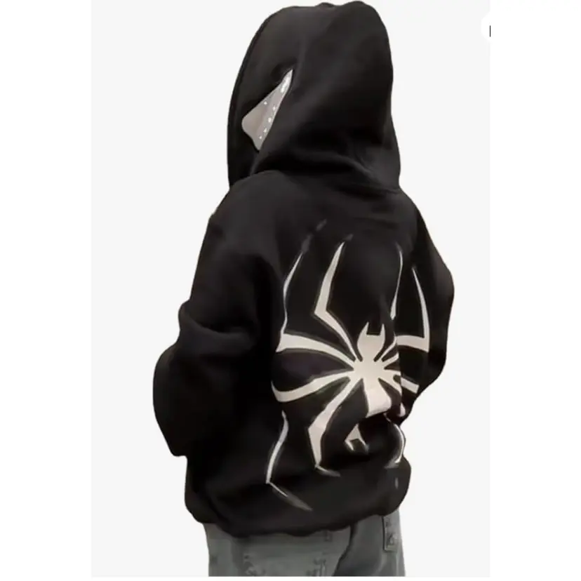 Women Men Zip Up Y2k Oversized Hoodie Spider Graphic Full Zipper Sweatshirt Teen Girls Grunge Streetwear Jacket Casual Aesthetic
