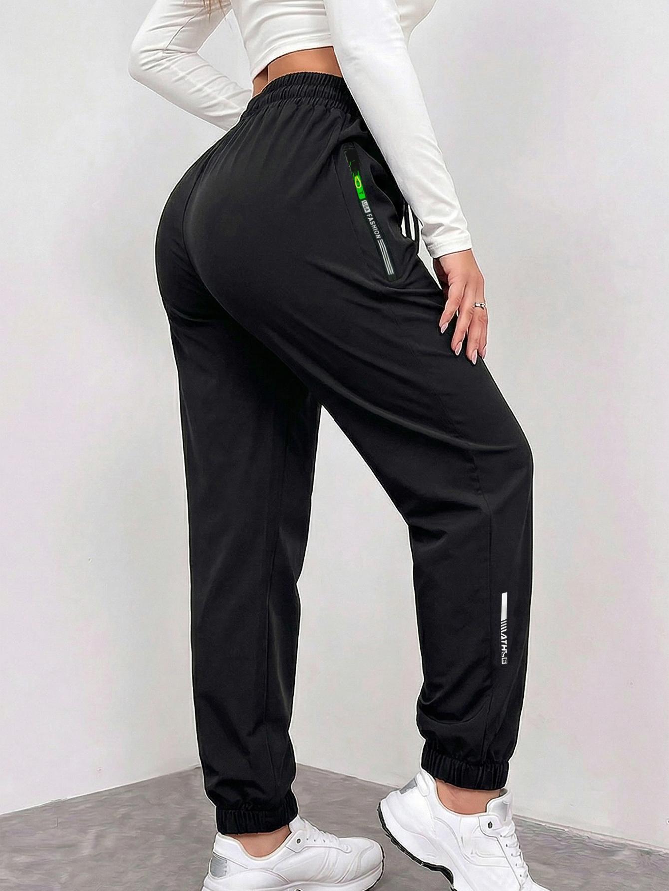 Set of 3 women’s summer cargo pants with zippered pockets, featuring a stylish large pocket design and an elastic waistband; casual outdoor/daily long slim-fit cuffed pants.