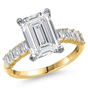 1.65 to 5.90 Cttw Emerald Cut Lab Grown Diamond Anniversary Engagement Ring For Women | 2-Tone 14K White and Yellow Gold | IGI Certified | E-F Color | VS1 Clarity | Size 5, 6, 7, 8, 9