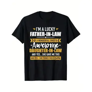 100% Cotton S-XXXL Lucky Father-in-Law of Awesome Daughter-in-Law T-Shirt, Black, Halloween Thanksgiving Christmas Gift for Men Women Family Friends,Made in USA