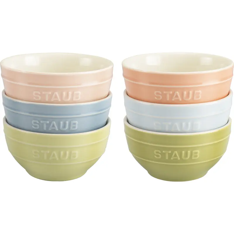 STAUB Macaron Collection, Pastel Ceramic Bowls, 6-pc Set, 4.75-inch Each