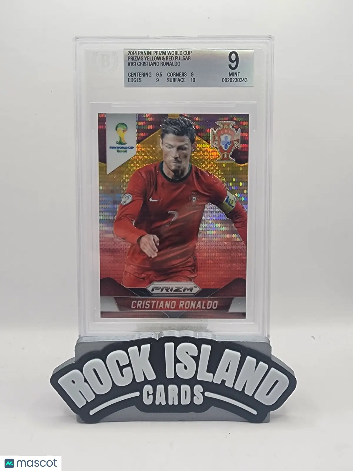 Cristiano Ronaldo 2014 Panini Prizm World Cup #161 Yellow and Red Pulsar BGS 9