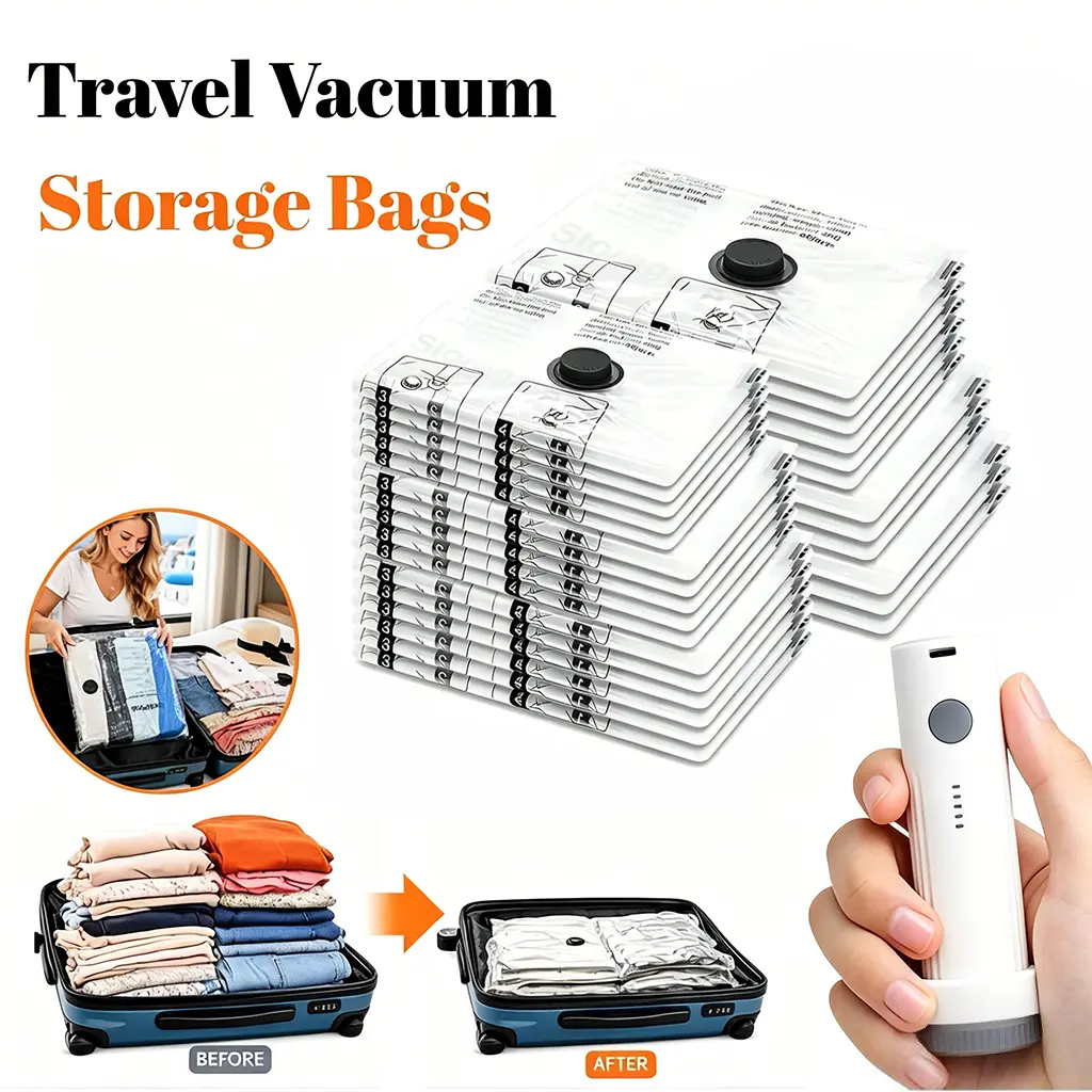 Travel Vacuum Bags for Clothing with Rechargeable Wireless air Pump,15 Pack Compression Packing Bags for Luggage Suitcase,Carry-on Size Space Saver Vacuum Storage Bags