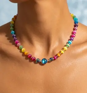 Dopamine Necklace - UV Reactive Necklace Waterproof- Rainbow Beaded Choker  - Summer Jewelry Stainless Steel