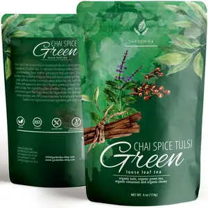 Gardenika Organic Green Tea with Tulsi, Cloves and Cinnamon – Loose Leaf, Kosher, No Natural or Artificial Flavors – 4 oz Beverage
