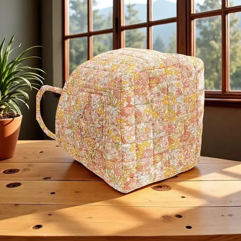 Quilted Fabric Storage Basket with Handles – Boho Foldable Floral Organizer Bin for Home, Picnic, Shopping, Travel 13"x11"x10" (Rose Cream) Quilted Fabric Storage Basket with Handles – Boho Foldable Floral Organizer Bin for Home, Picnic, Shopping, Travel 13"x11"x10" (Rose Cream)