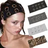 AWAYTR Women's High Elasticity Band-Shaped Headband - 3.54in Width, 9.06in Length, Hollow-Out Metal Eyelet, Y2k Punk Leopard Print Colorful Accessory for Hiking, Hair Accessory, Headband Accessory, High Elasticity Headbands