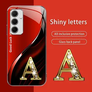 Suitable for [Galaxy A35] High-end simple silk 26 letters electroplated metal glass mobile phone case, affordable, fully shockproof, drop-proof, wear-resistant-888