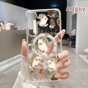 Magnetic Phone case for  Samsung Galaxy S26 Edge S23 Ultra S24 Plus FE S25 S22+ Hedgehog Pinecone Harmony Pattern Non-Yellowing Shockproof Soft Silicone Transparent Acrylic Large Hole Cover Supports Wireless Charging