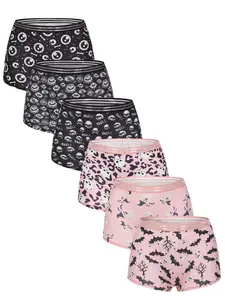 Morvia 6pcs Women's Fashion Printed Briefs, Comfortable Soft Elastic Waist Panties, Casual Fitted Lingerie, All Seasons, Underwear