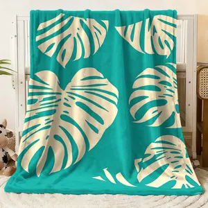 Tropical Monstera Leaf Print Flannel Blanket, Soft Cozy Plush Throw for Bed Couch Sofa, Vibrant Plant Pattern All - Season Blanket, Decorative Warm Blanket for Bedroom Living Room Home Decor