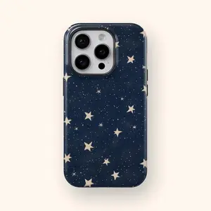 Navy Blue Starry Sky Pattern Phone Case — Compatible with Samsung S26/S25/S24/S23/S22/S21, iPhone 17/16/15/14/13/12/11 phone cases. Drop-Resistant, Non-Slip, and Fade-Resistant. The Perfect Gift for Celestial and Minimalist Style Lovers.