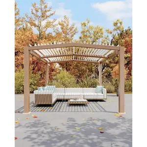 11x13 FT Louvered Pergola, Modern Style Outdoor Pergola with Adjustable Louvered Roof, Reinforced Aluminum Frame, Integrated Drainage System, Hardtop Gazebo for Patio, Deck, Wood Grain