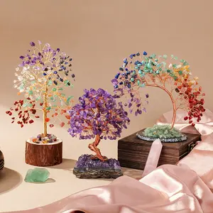 7 Chakra Natural Crystal Phoenix Tail Tree - Handcrafted Healing Gemstone Tree of Life with Agate Base - Meditation, Yoga & Feng Shui Home Decor