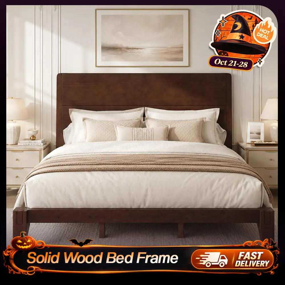 Amerlife Solid Wood Bed Frame with Headboard, Japanese Joinery, Platform Bed Frame, Mortise-and-Tenon Joinery, 30-Min Tool-Free Setup, No Box Spring Needed, Minimalist Modern Style  #TikTokShopBlackFriday #cozy home