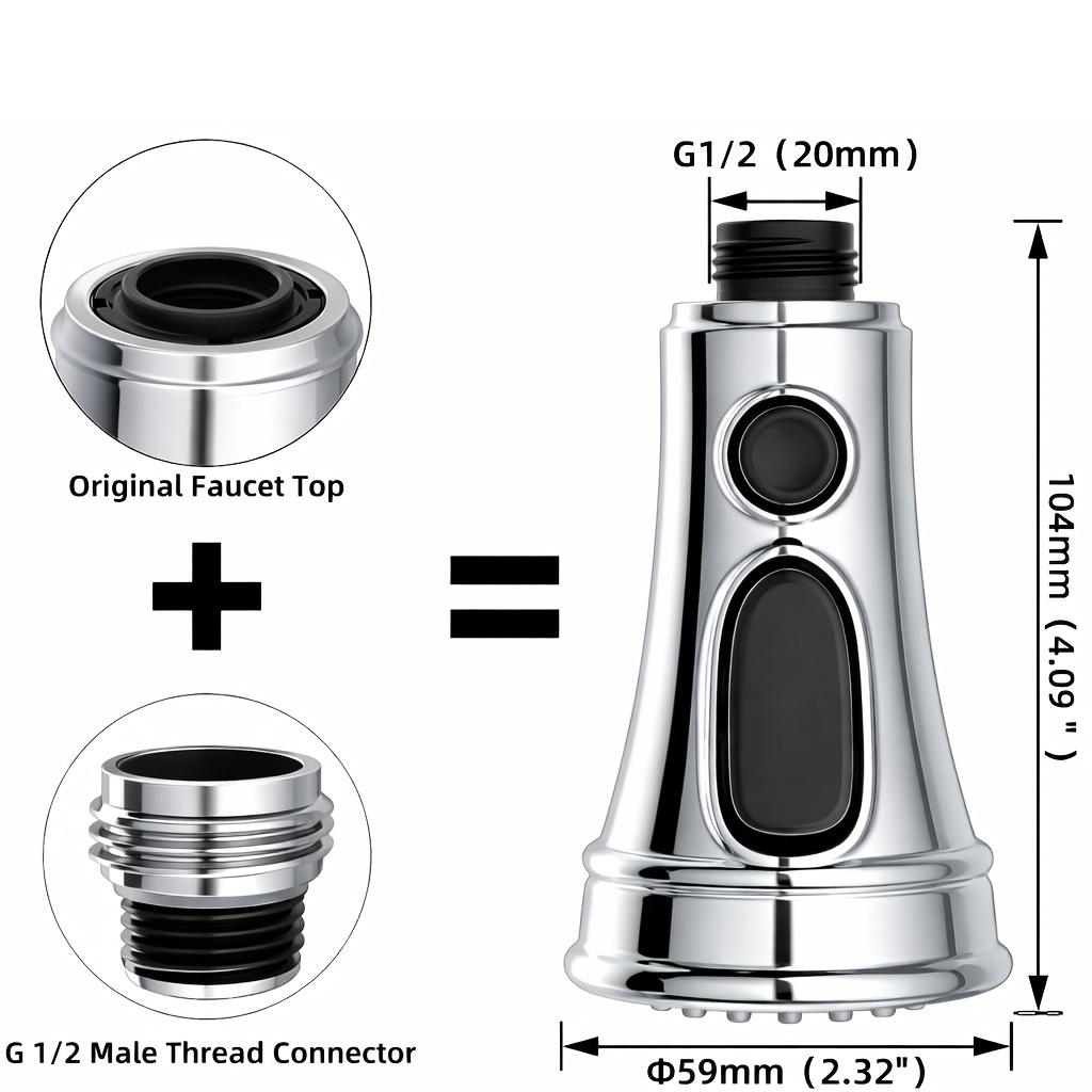 2pcs Kitchen Faucet Head Replacement Chrome, 3-Function Pull Down Faucet Spray Head Universal Pull-Out Sink Sprayer Nozzle, Easy Installation, High Pressurpre
