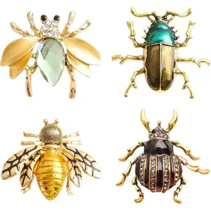 X-BR04 4 PCS Lapel Pins Crystal Insect Themed Brooches for Women