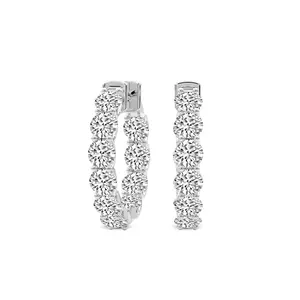 Lab Diamond Hoop Earrings Platinum 4Ct Sirena Round Lab Diamond Hoop Earrings F-G Color, VS Diamond, IGI Certified - Friendly Diamonds
