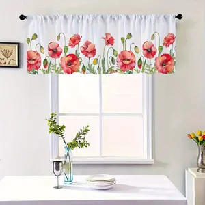 1pc Red Poppy Watercolor Print Blackout Curtains - 100% Polyester Peach Light Beige Rod Pocket Drapes, Machine Washable Spring Summer Kitchen Living Room Bedroom Bathroom Home Decor, Blackout Curtains for Bedroom, Light Filtering Drapes Colorful Foldable