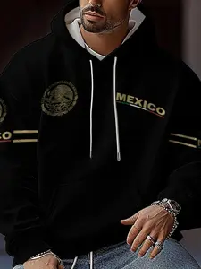 Men's 3D printed long sleeved hooded sweatshirt, breathable and comfortable, casual and sporty Mexican pattern, slim fit short top, suitable for all seasons