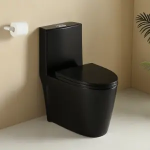 1.1/1.60 GPF Dual-Flush One Piece Toilet Water-Saving Elongated Comfort Height Floor Mounted Soft Close Seat 1000 Gram Map Flushing Score Matte Black GF-24T01-MB