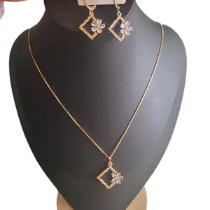 Gold Plated Flower Necklace and Earrings Set for Women